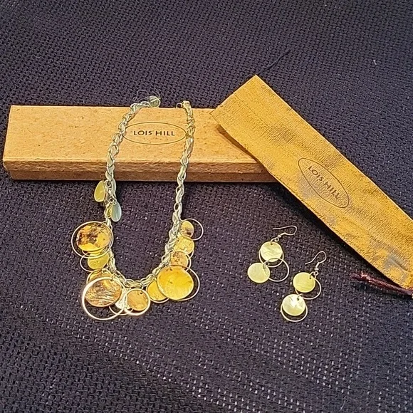 Vintage necklace & earrings set, silver metal rings & shells, unique - Picture 1 of 5